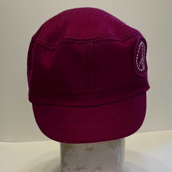 Scala Pronto Newsboy Cap with Rhinestone Peace Sign in Burgundy - Picture 3 of 7